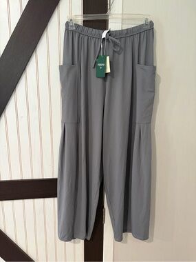 Halara Palazzo Flowy Wide Leg Pants Womens Med Gray Mid Rise Drawstring Yoga NWT